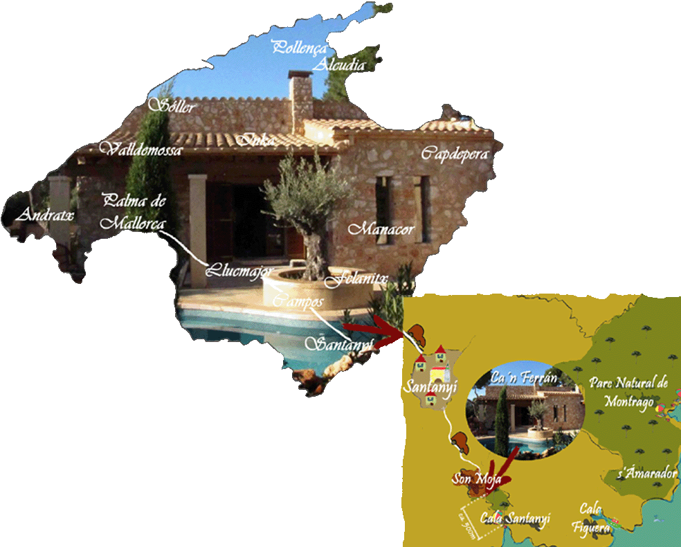 Mallorcakarte Weg Palma nach Santanyi im Südosten
